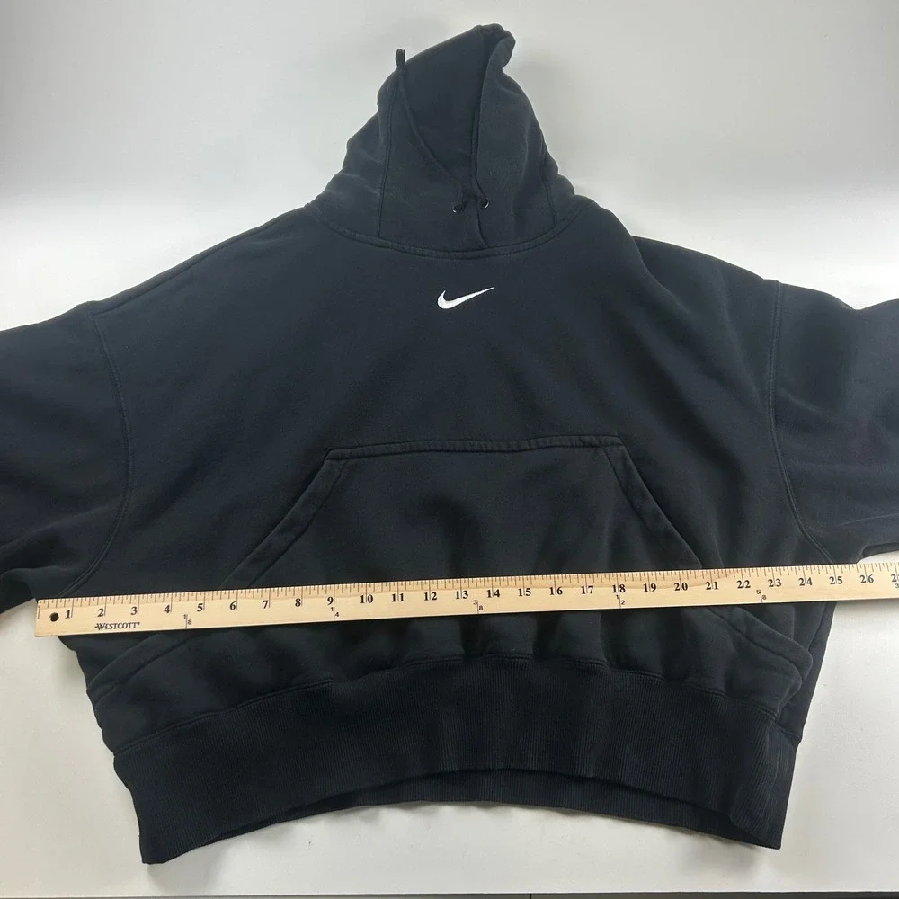Nike WMNS XS Center Swoosh Sportswear Fleece Oversized Cropped Hoodie Black Boxy